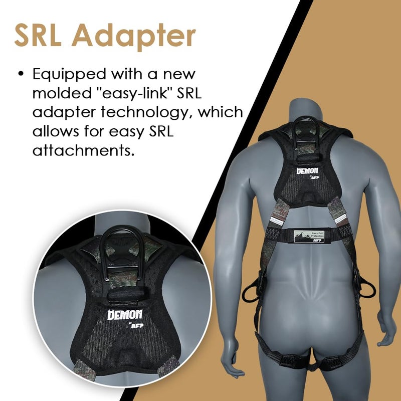 afp Camouflage Universal Fall Protection Ergonomic Comfort Safety Harness, Soft Pressure-Relieving Perforated Breathable Padded Foam Shoulder, 3 D-Rings, Tongue Buckle, Mating Buckle (OSHA/ANSI PPE) - Image 5